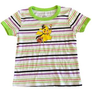Pokemon Pikachu Halloween T-Shirt Kids L 10/12 Short Sleeve Striped Colorful New